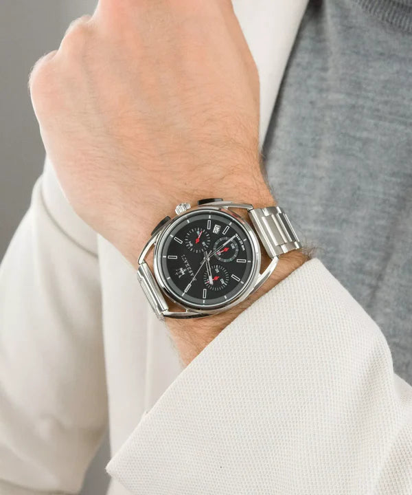 Maserati Trimarano VP cronografo uomo R8873632003 quadrante nero cassa acciaio 41 mm cinturino argento