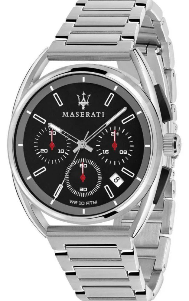 Maserati Trimarano VP cronografo uomo R8873632003 quadrante nero cassa acciaio 41 mm cinturino argento