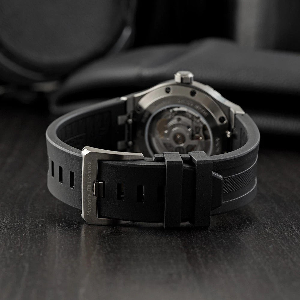 Maurice Lacroix AIKON Automatic 42mm Gunmetal PVD Limited Edition AI6008‑PVB00‑330‑2 cassa acciaio PVD, quadrante gunmetal, movimento automatico ML115, cinturino caucciù, edizione limitata 888 pezzi.