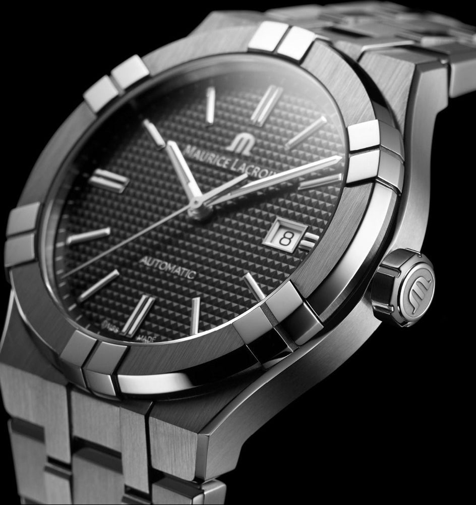 Maurice Lacroix AIKON Automatic Date 42mm quadrante nero acciaio automatico Swiss Made AI6008-SS002-330-1.