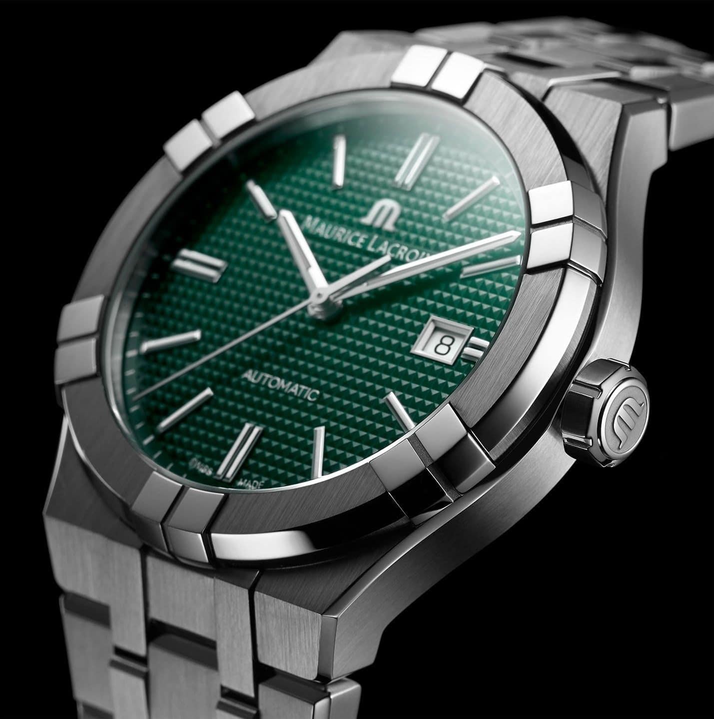 Maurice Lacroix AIKON Automatic Date 42mm quadrante verde acciaio automatico Swiss Made AI6008-SS002-630-1.