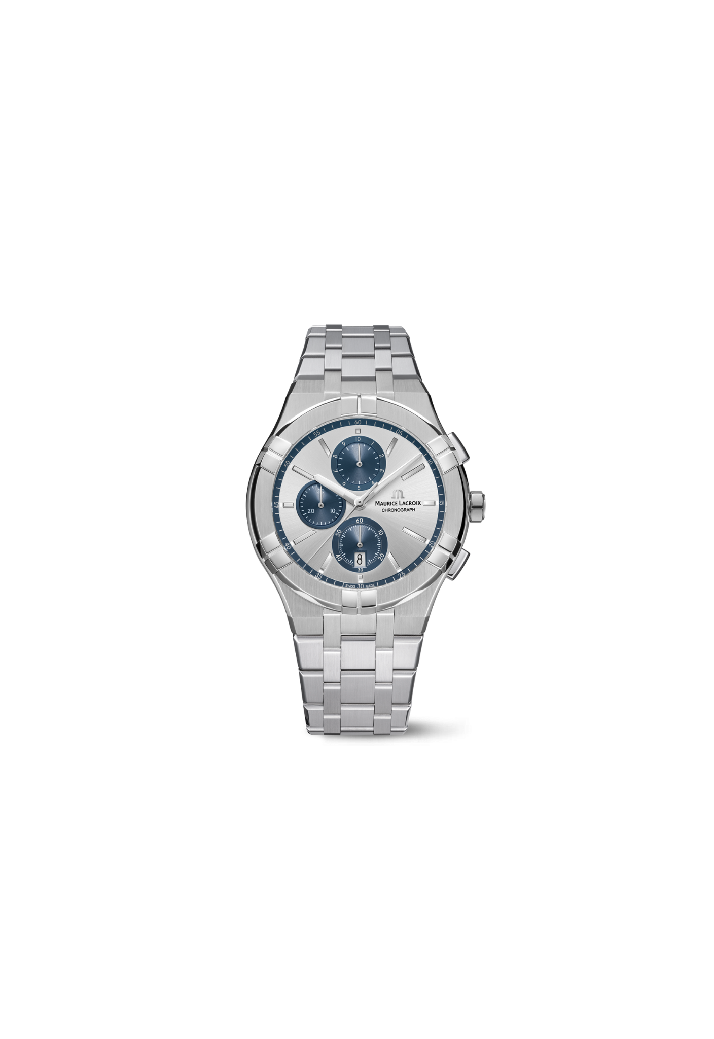 Maurice Lacroix Aikon Quartz Chronograph AI1118-SS002-230-1 42mm acciaio quadrante grigio soleil con dettagli blu