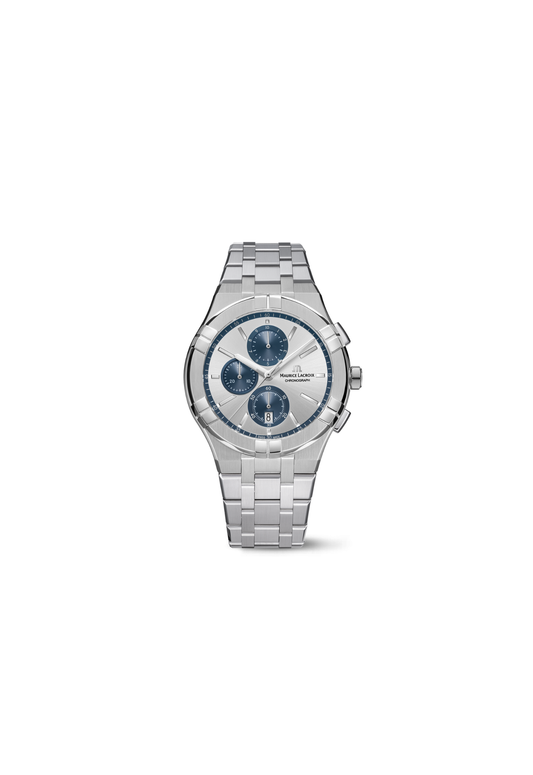 Maurice Lacroix Aikon Quartz Chronograph AI1118-SS002-230-1 42mm acciaio quadrante grigio soleil con dettagli blu