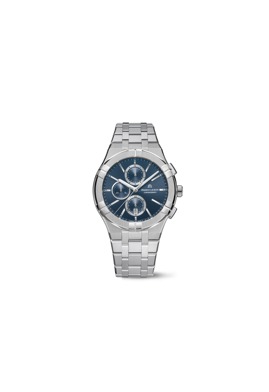 Maurice Lacroix Aikon Quartz Chronograph AI1118-SS002-430-1, 42mm acciaio, quadrante blu soleil, cronografo Swiss Made