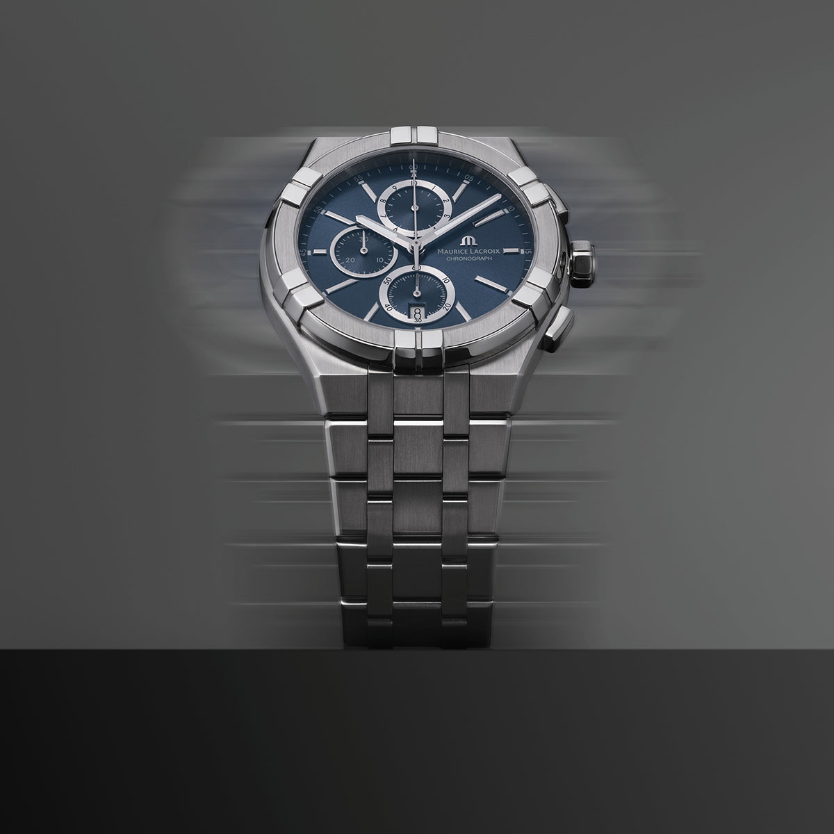 Maurice Lacroix Aikon Quartz Chronograph AI1118-SS002-430-1, 42mm acciaio, quadrante blu soleil, cronografo Swiss Made