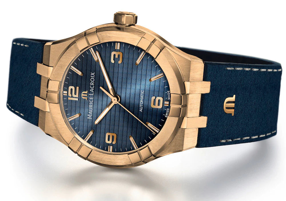 Maurice Lacroix Aikon Automatic Limited Edition AI6008-BRZ01-420-1, 42mm acciaio, quadrante blu Côtes de Genève, cinturino pelle blu, automatico Swiss Made