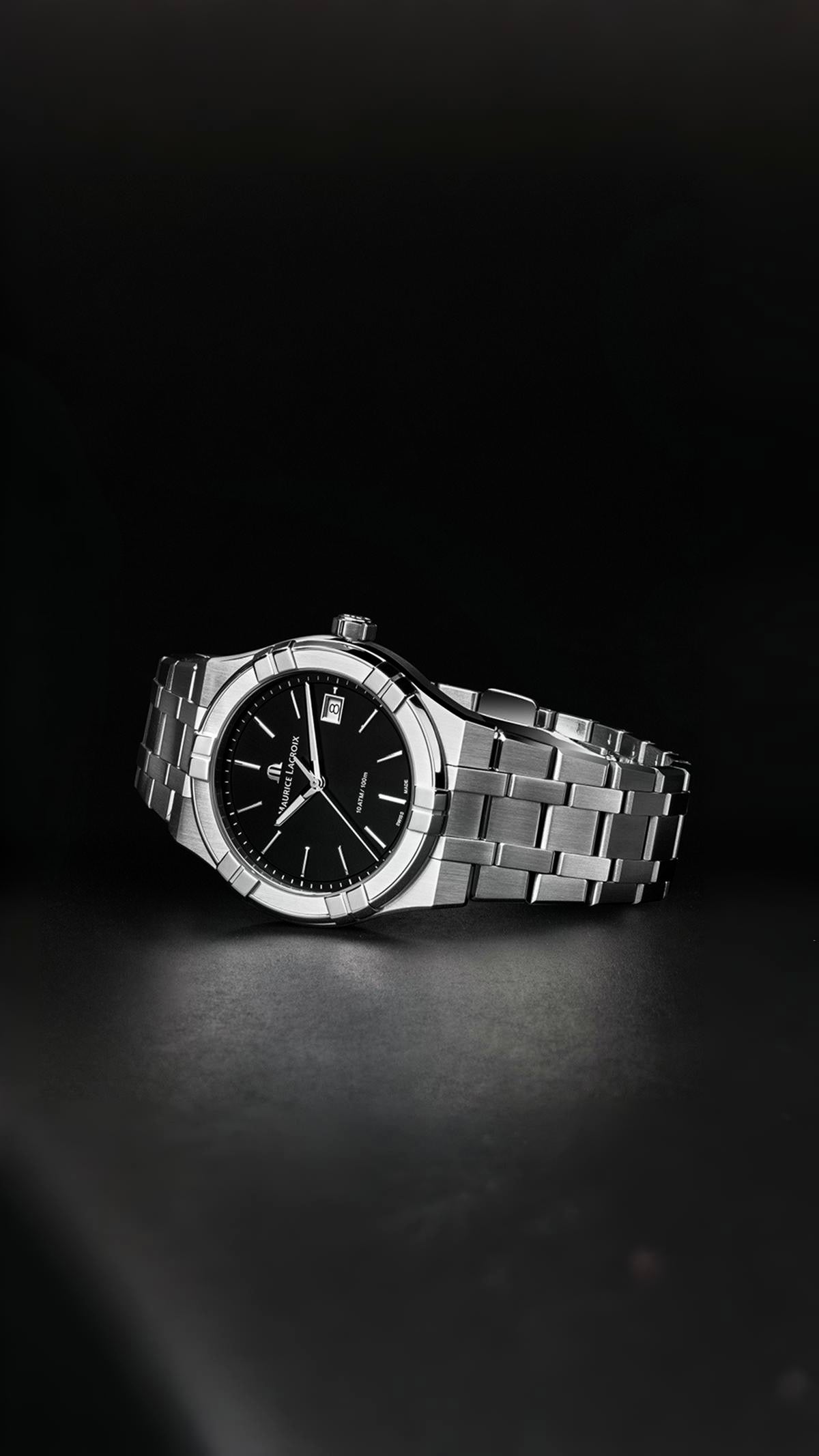 Maurice Lacroix Aikon Quartz 40mm nero AI1108-SS002-330-1 orologio Swiss Made quarzo acciaio vetro zaffiro datario