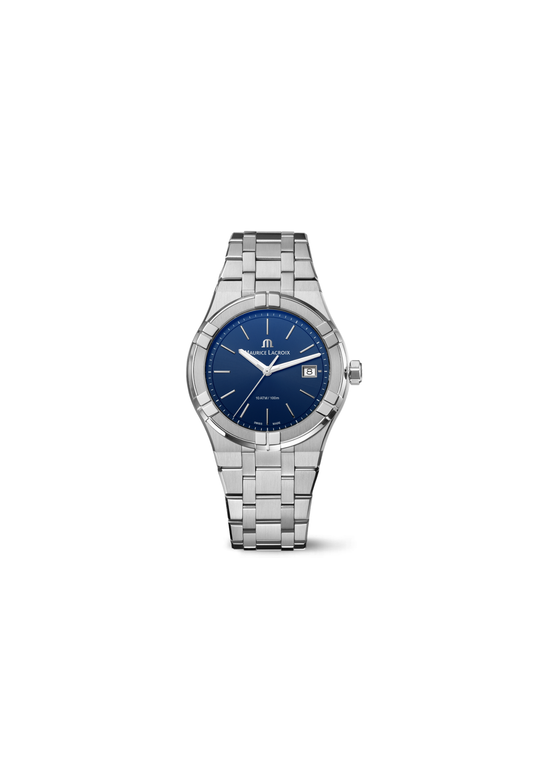 Maurice Lacroix Aikon Quartz 40mm blu AI1108-SS002-430-1 orologio Swiss Made quarzo acciaio vetro zaffiro datario