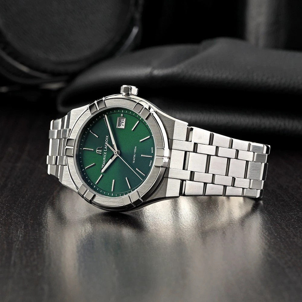 Maurice Lacroix Aikon Quartz 40mm verde AI1108-SS002-630-1 orologio Swiss Made quarzo acciaio vetro zaffiro datario