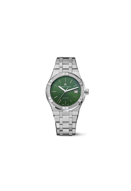 Maurice Lacroix Aikon Quartz 40mm verde AI1108-SS002-630-1 orologio Swiss Made quarzo acciaio vetro zaffiro datario