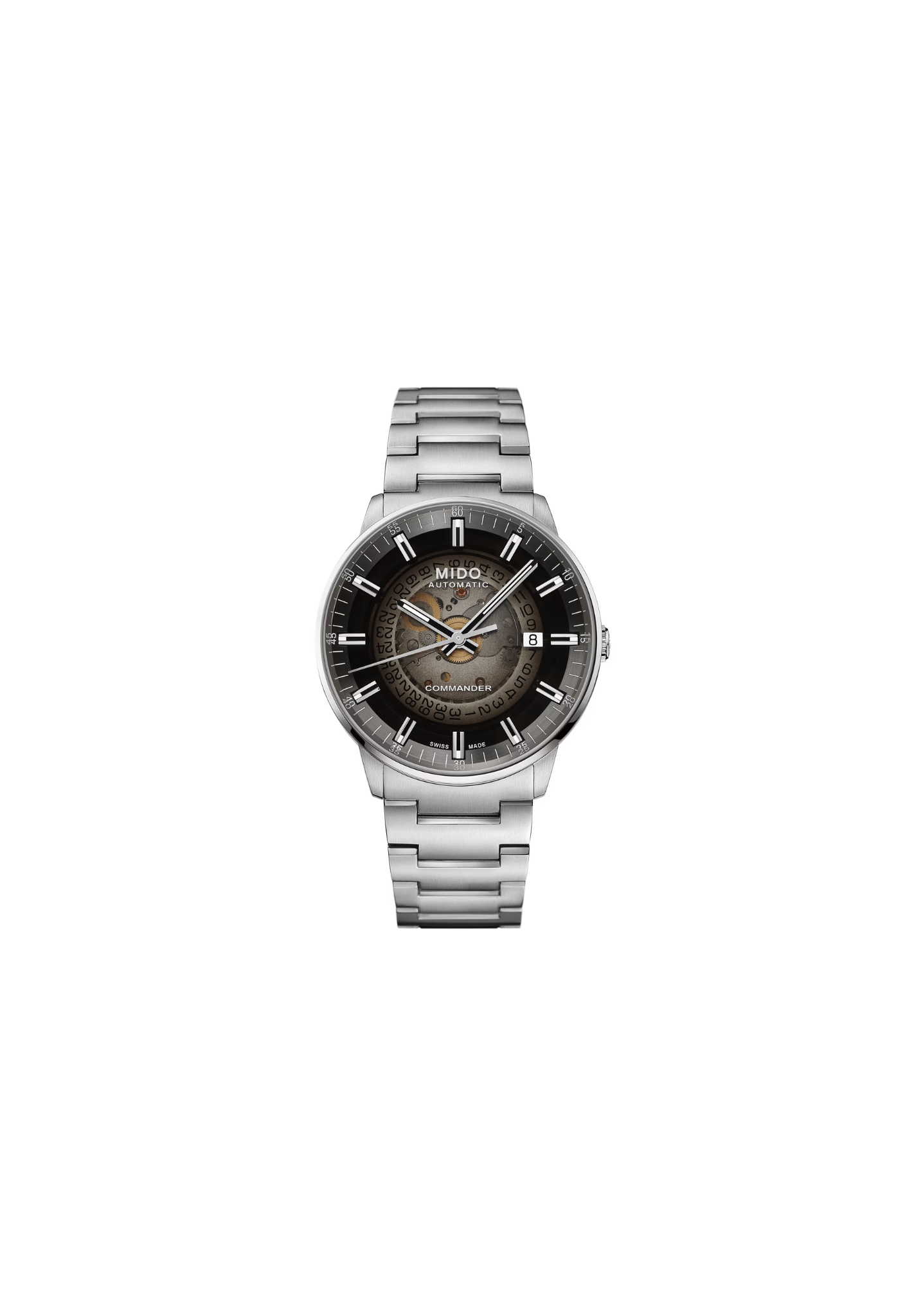 Mido Commander Gradient Automatico Swiss Made nero 40mm quadrante trasparente acciaio inox 316L datario M021.407.11.411.00