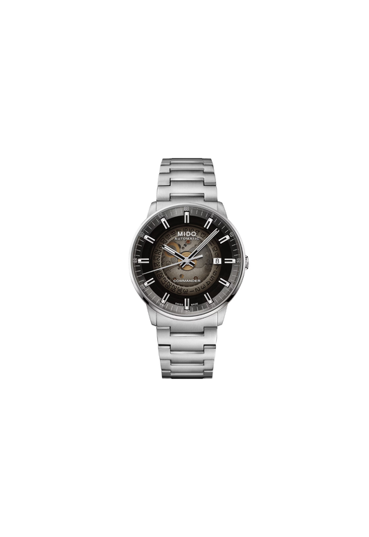 Mido Commander Gradient Automatico Swiss Made nero 40mm quadrante trasparente acciaio inox 316L datario M021.407.11.411.00