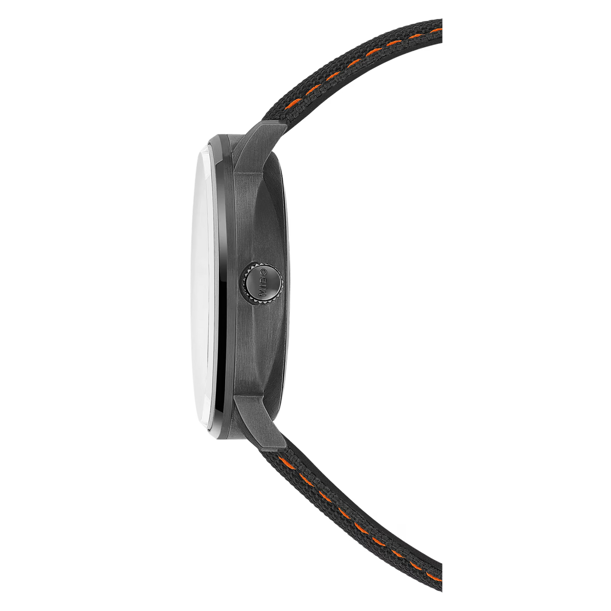 Mido Commander Gradient M021.407.37.411.00 automatico 40 mm con quadrante trasparente fumé, cassa PVD nera e cinturino in pelle.