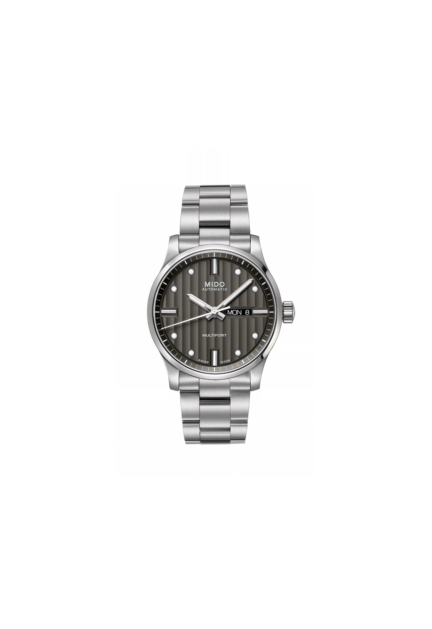 Mido Multifort Gent Automatico Swiss Made grigio 42 mm M005.430.11.061.80 con movimento Caliber 80, vetro zaffiro, datario giorno e data e bracciale acciaio.
