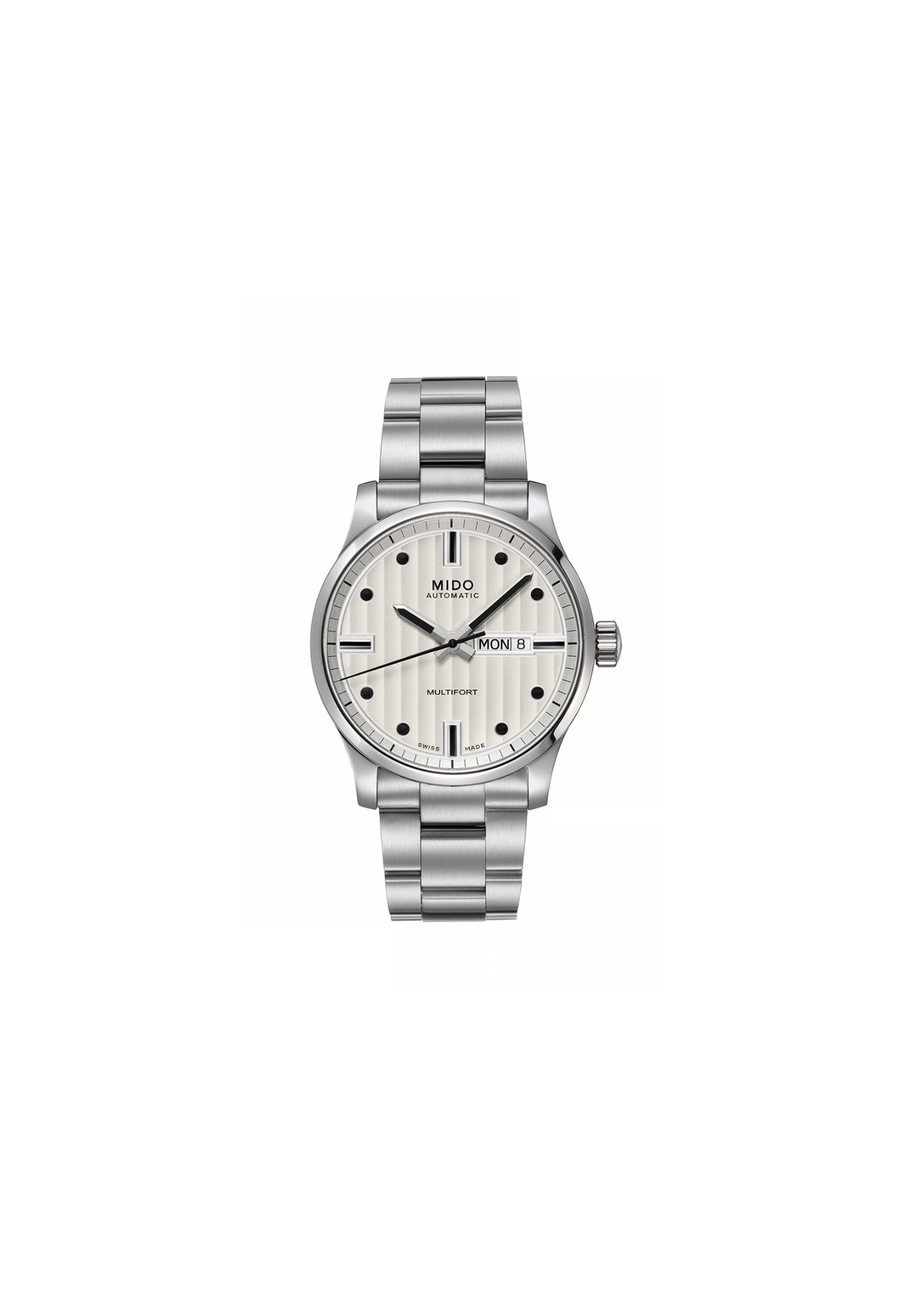 Mido Multifort M005.430.11.031.80 automatico 42 mm con quadrante bianco, cassa e bracciale in acciaio e vetro zaffiro.