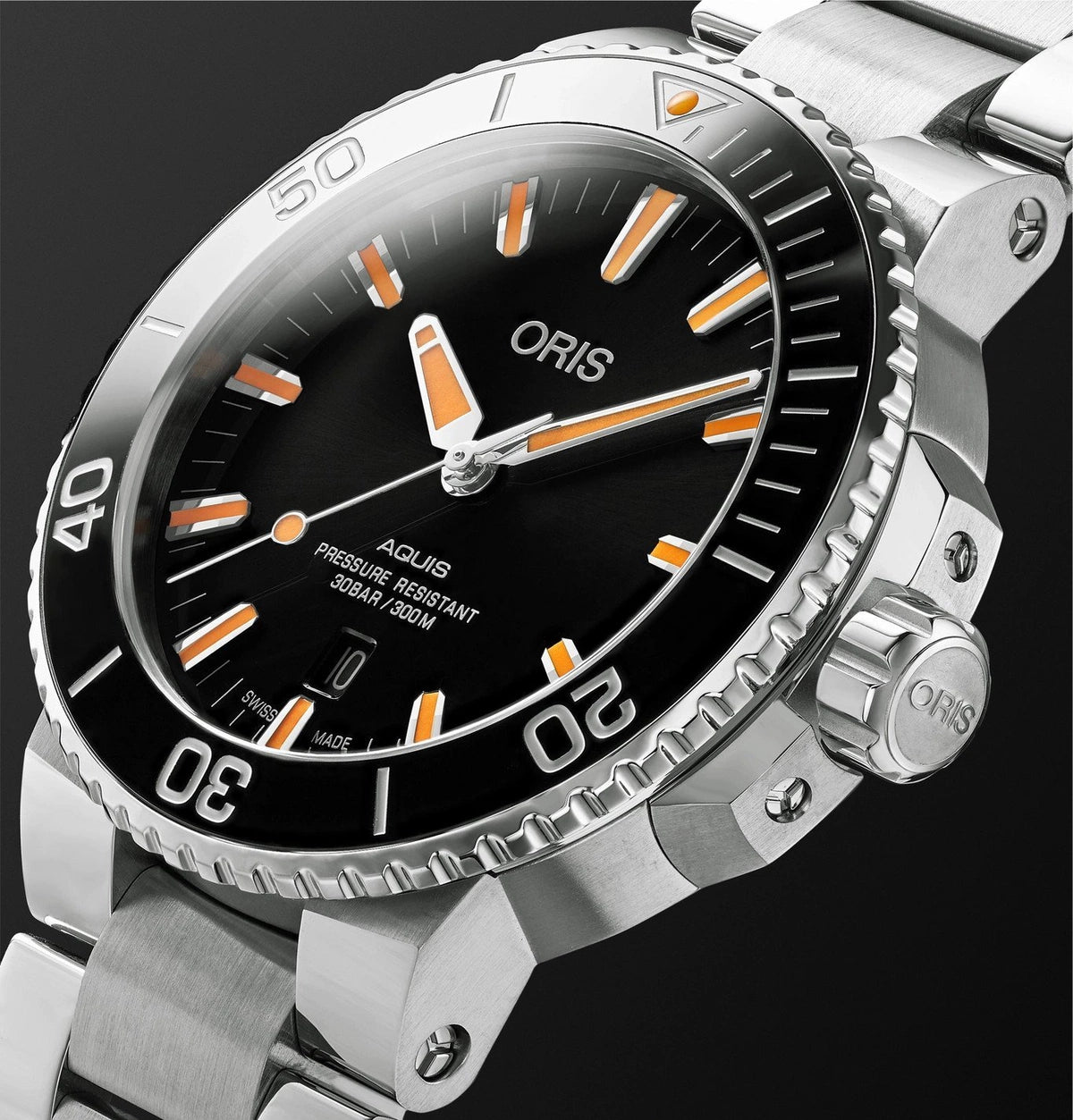 Oris Aquis Date Automatic Swiss Made Nero/Giallo 43.5mm – 01 733 7730 4159-07 8 24 05PEB orologio uomo acciaio quadrante nero indici giallo scuro zaffiro movimento automatico