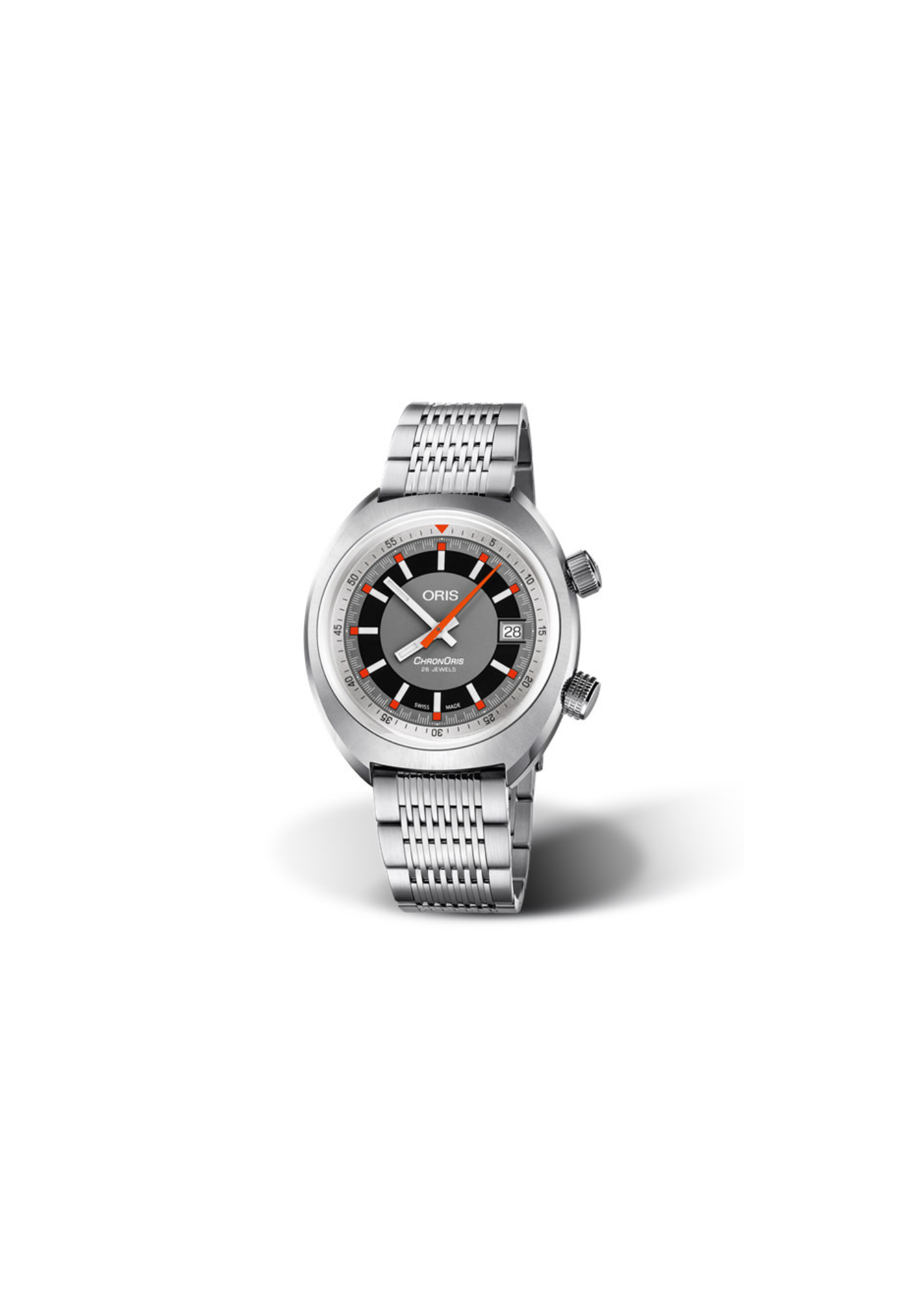 Oris Chronoris Date automatico 39mm acciaio quadrante grigio dettagli rossi ref 01 733 7737 4053-07 8 19 01 Swiss Made