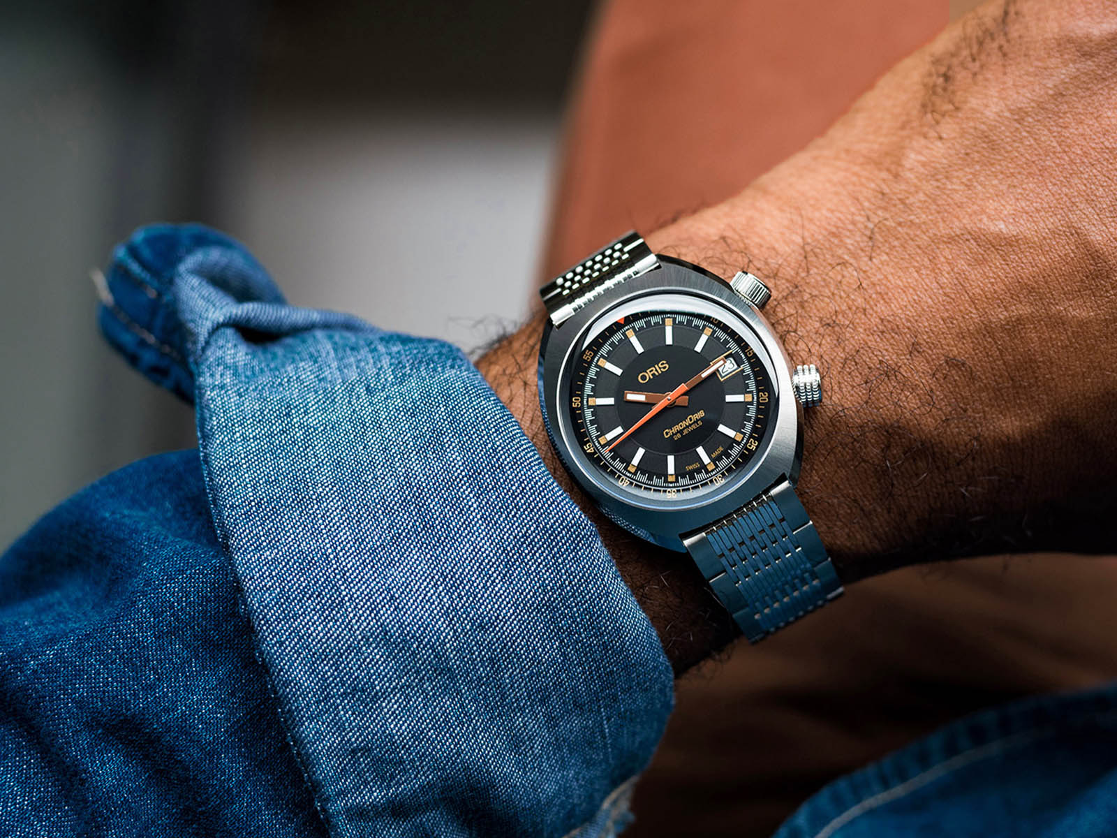 Oris Chronoris Movember Edition automatico 39mm acciaio quadrante nero ref 01 733 7737 4034-Set MB Swiss Made