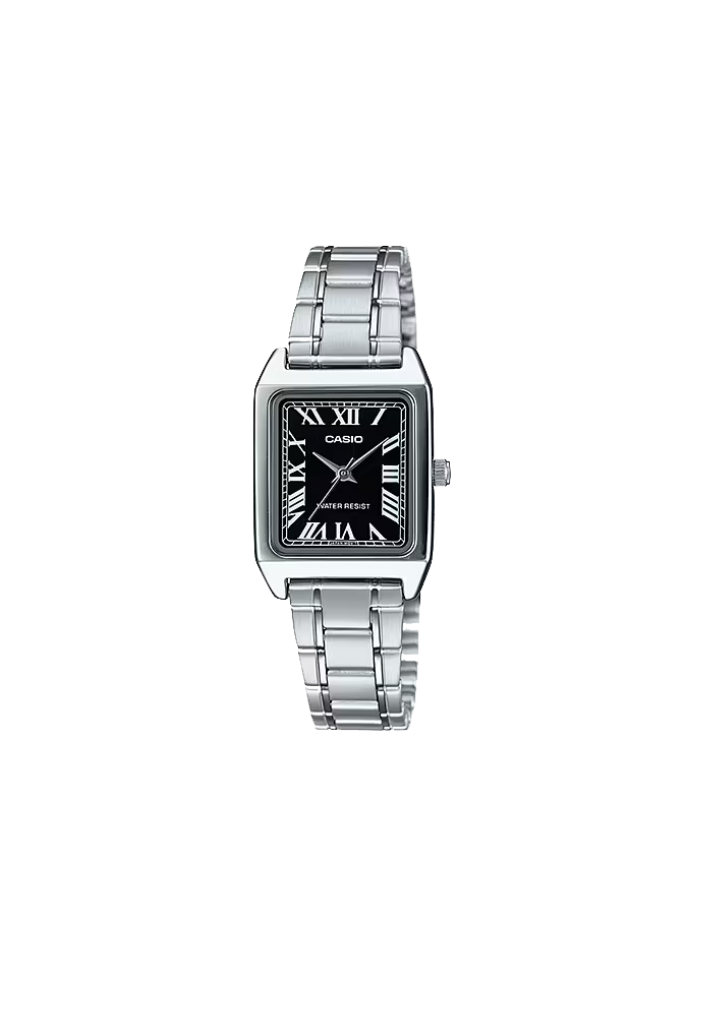 Orologio donna Casio LTP-V007D-1B Tank in acciaio con quadrante nero e bracciale in acciaio