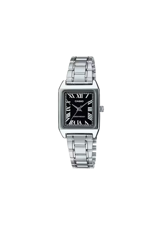 Orologio donna Casio LTP-V007D-1B Tank in acciaio con quadrante nero e bracciale in acciaio