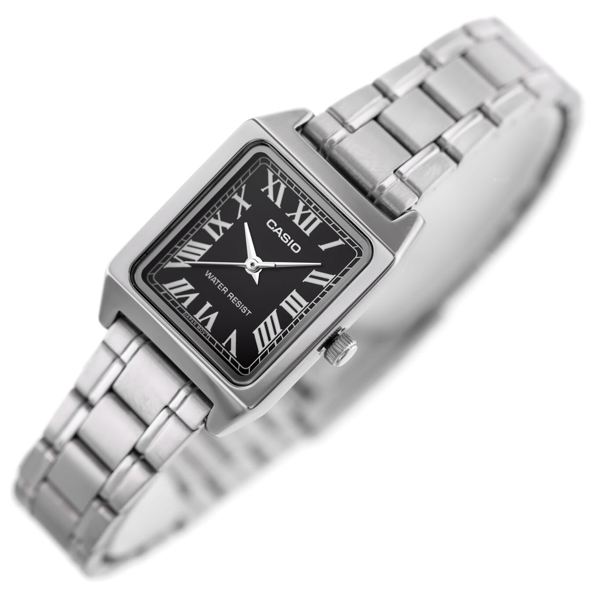 Orologio donna Casio LTP-V007D-1B Tank in acciaio con quadrante nero e bracciale in acciaio