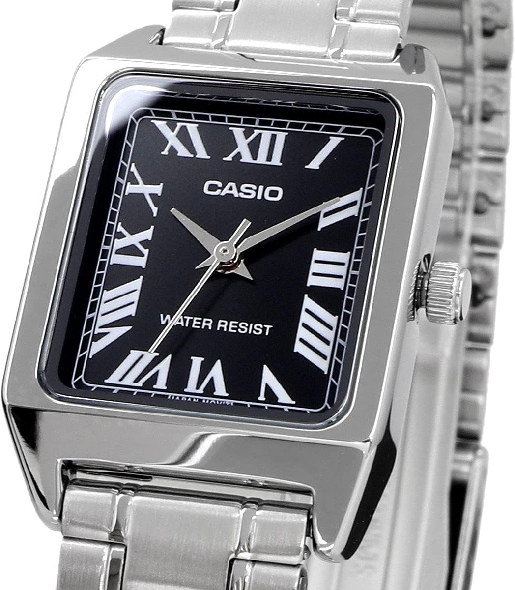 Orologio donna Casio LTP-V007D-1B Tank in acciaio con quadrante nero e bracciale in acciaio