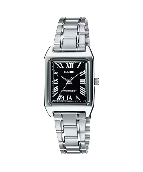 Orologio donna Casio LTP-V007D-1B Tank in acciaio con quadrante nero e bracciale in acciaio