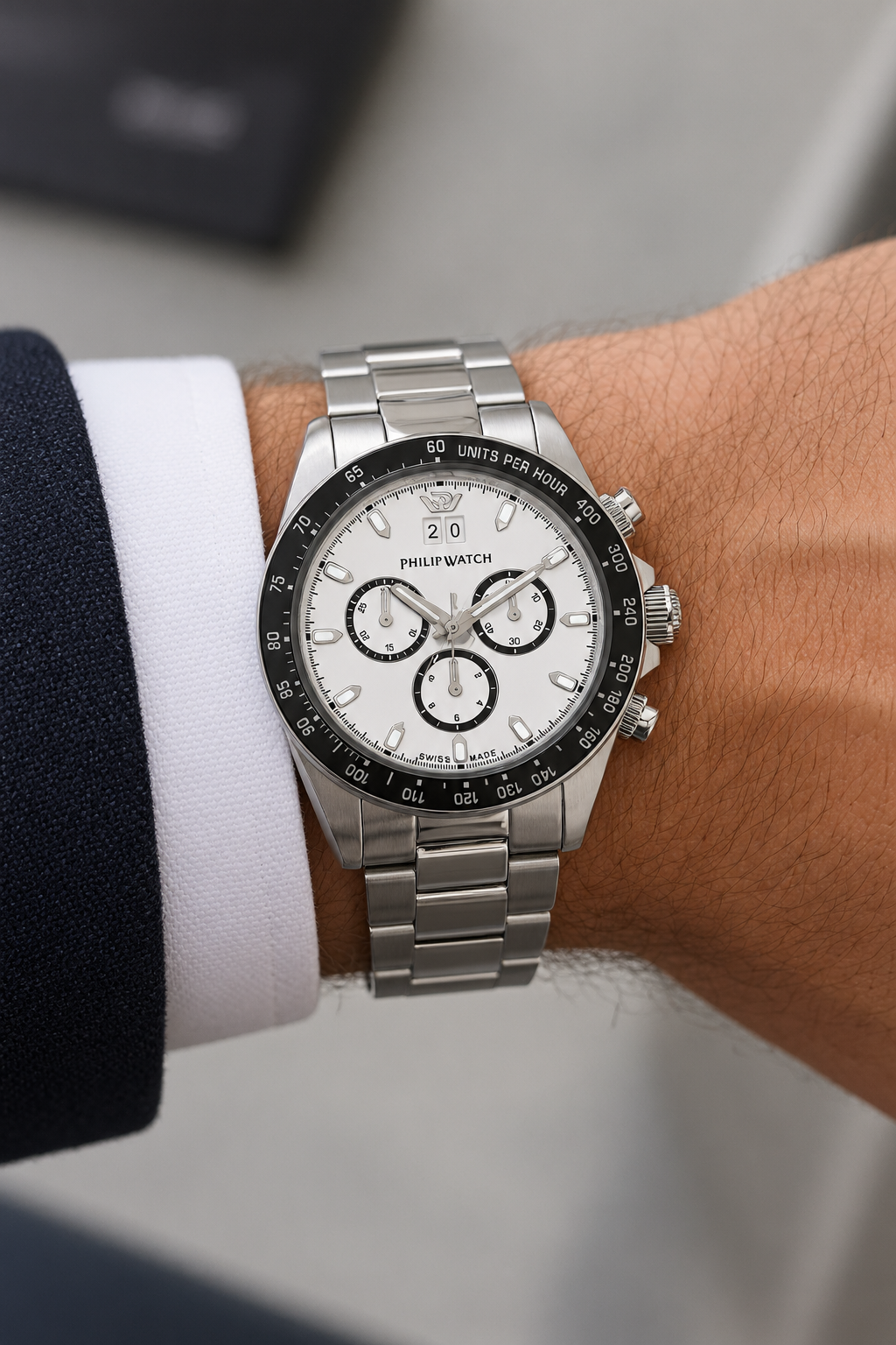 Philip Watch Caribe R8273607009 Cronografo Uomo 42 mm Quadrante Bianco Panda