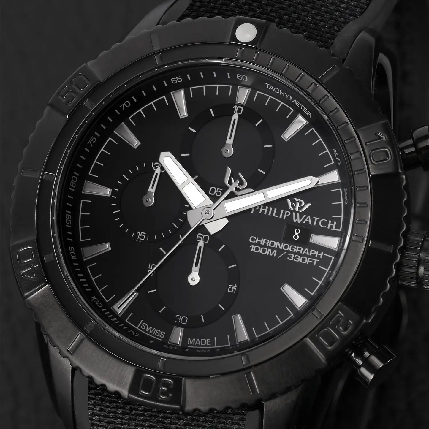 Philip Watch Blaze cronografo quarzo Swiss Made nero IP silicone uomo 45mm R8271615002 – orologio sportivo elegante – mdr watch