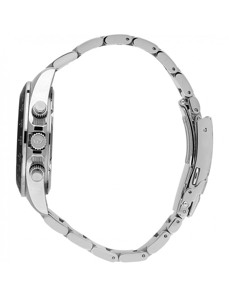 Philip Watch Caribe R8273607009 cronografo uomo 42 mm con quadrante bianco, contatori bordati di nero, lunetta nera e bracciale in acciaio argentato.