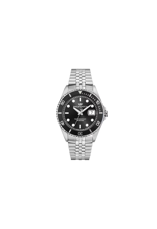 Philip Watch Caribe Sport R8253597127 uomo 42 mm con quadrante nero, lunetta nera, cassa in acciaio e bracciale argentato.