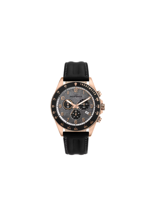 Philip Watch Caribe Sport Quarzo Swiss Made Rose-Gold 42mm R8271607003 cronografo uomo pelle nero vetro zaffiro