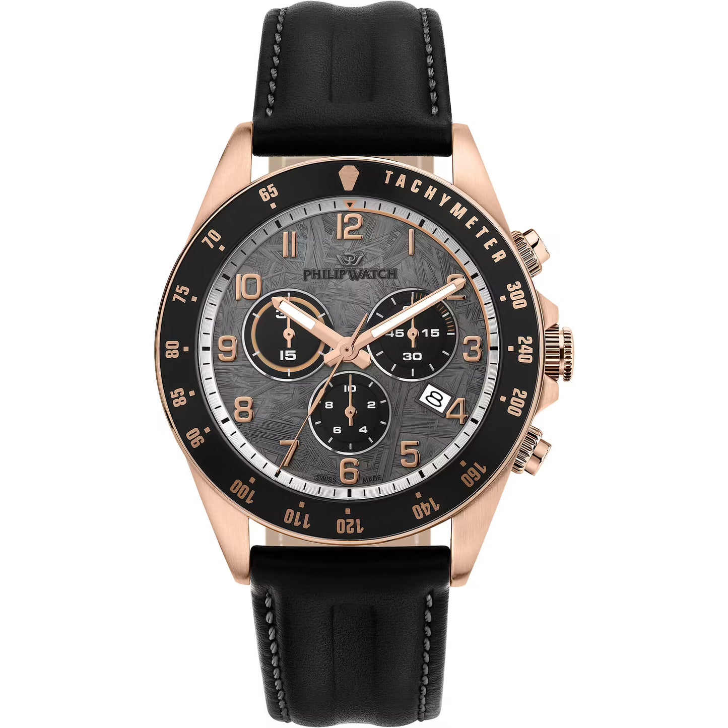 Philip Watch Caribe Sport Quarzo Swiss Made Rose-Gold 42mm R8271607003 cronografo uomo pelle nero vetro zaffiro