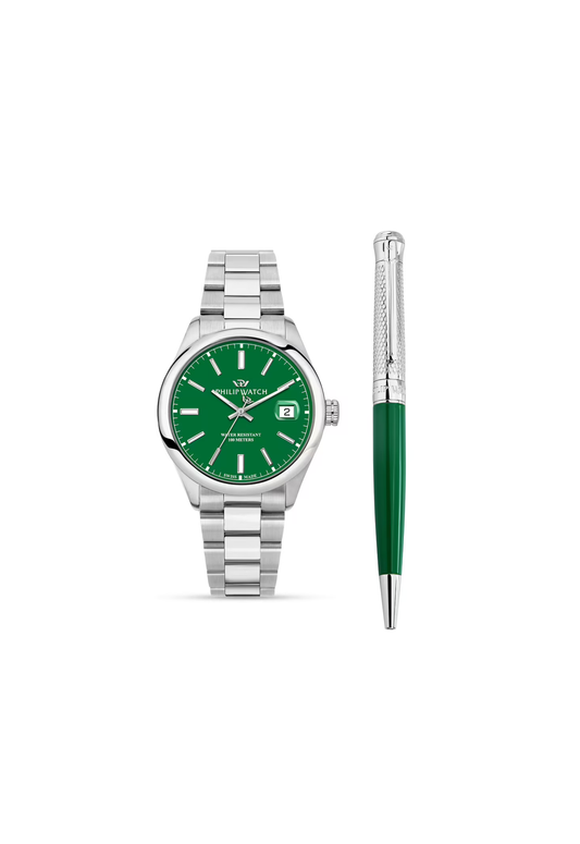 Philip Watch Caribe Urban R8253597117 Combo Set con penna orologio uomo Swiss Made 39 mm acciaio silver vetro zaffiro