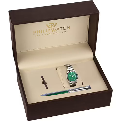 Philip Watch Caribe Urban R8253597117 Combo Set con penna orologio uomo Swiss Made 39 mm acciaio silver vetro zaffiro