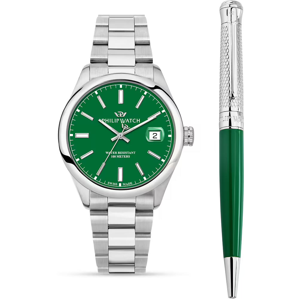 Philip Watch Caribe Urban R8253597117 Combo Set con penna orologio uomo Swiss Made 39 mm acciaio silver vetro zaffiro