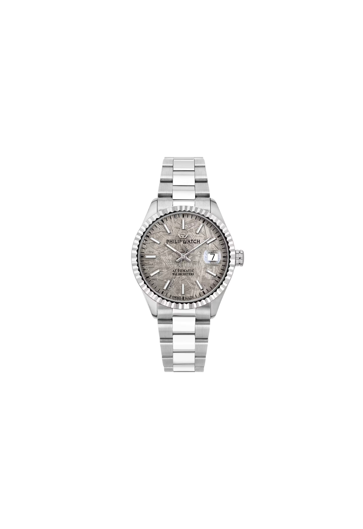 Philip Watch Caribe Urban R8223597038 automatico uomo 39 mm con quadrante grigio effetto meteorite, cassa in acciaio e bracciale argentato.