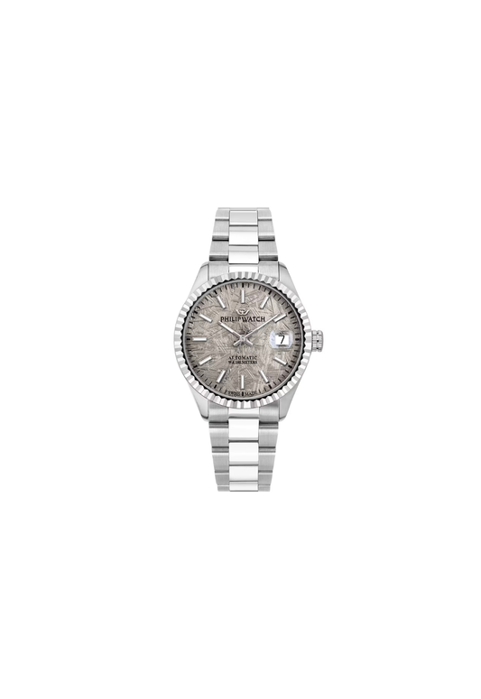 Philip Watch Caribe Urban R8223597038 automatico uomo 39 mm con quadrante grigio effetto meteorite, cassa in acciaio e bracciale argentato.