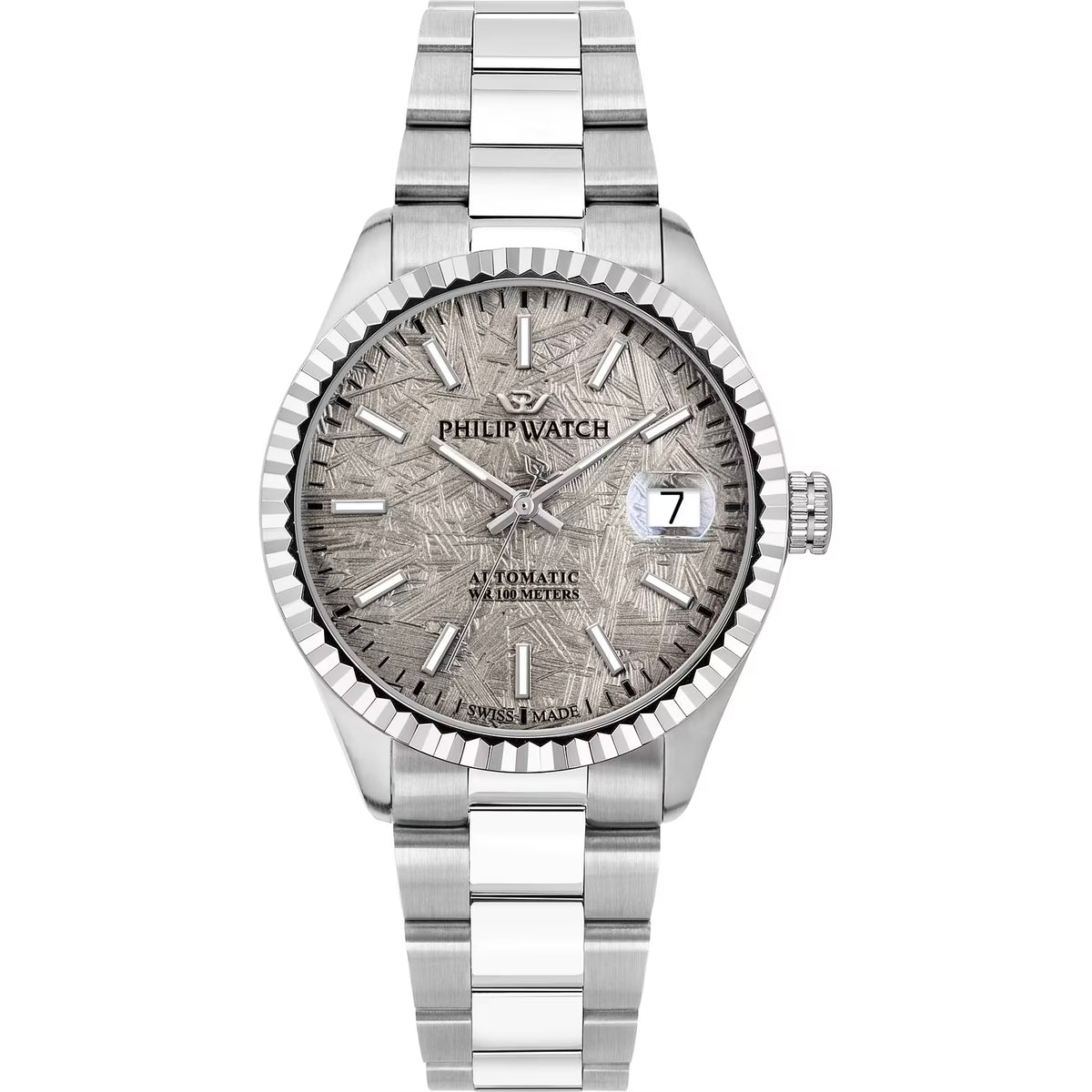 Philip Watch Caribe Urban R8223597038 automatico uomo 39 mm con quadrante grigio effetto meteorite, cassa in acciaio e bracciale argentato.