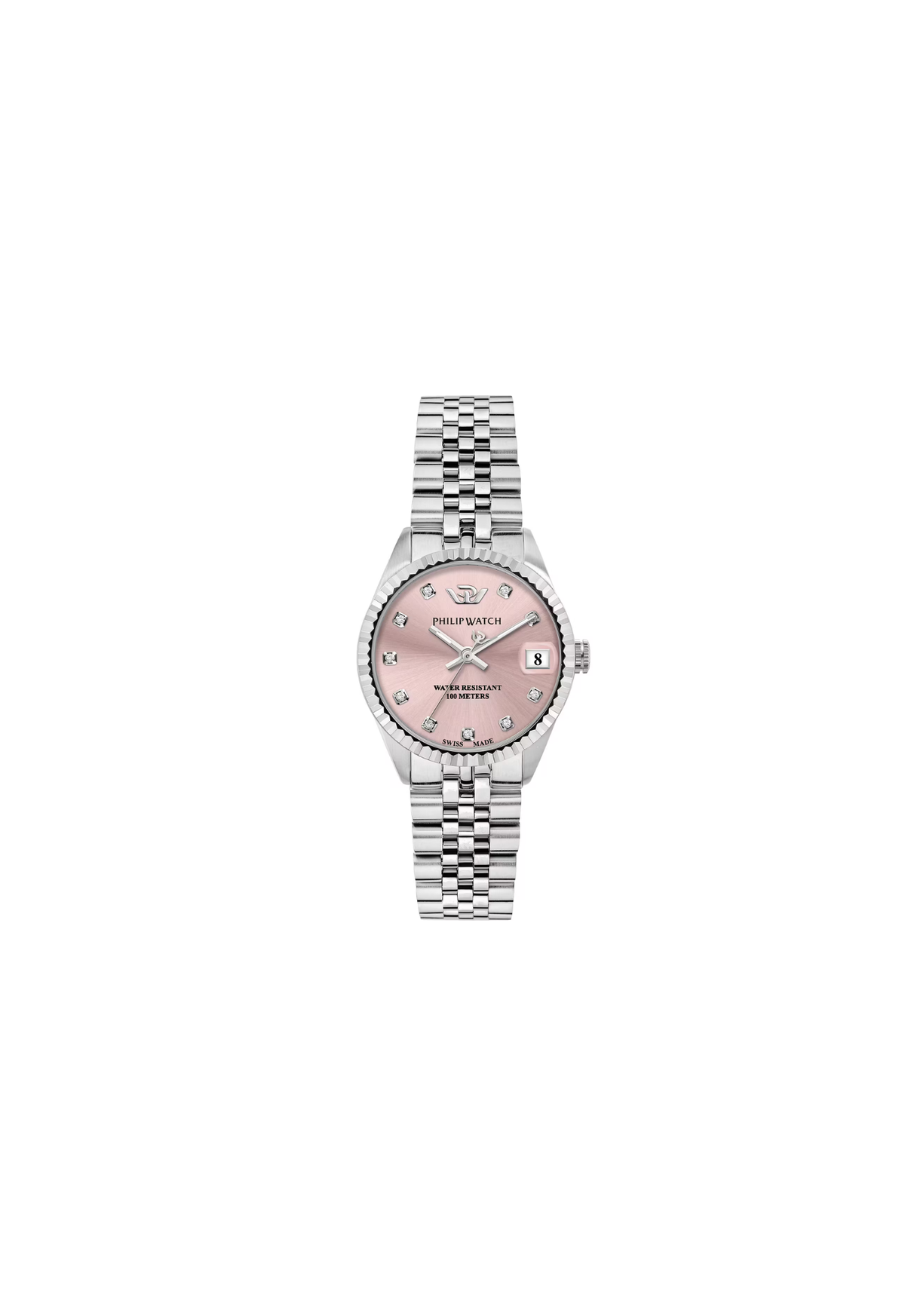 Philip Watch Caribe Urban R8253597639 donna 31 mm con quadrante rosa e diamanti, cassa in acciaio e bracciale argentato.
