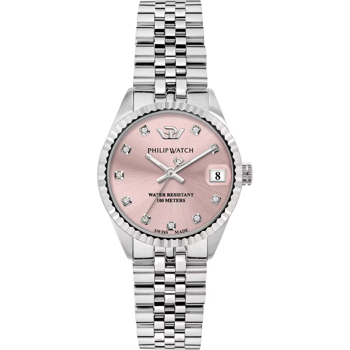 Philip Watch Caribe Urban R8253597639 donna 31 mm con quadrante rosa e diamanti, cassa in acciaio e bracciale argentato.