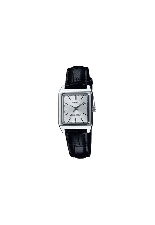 Casio tank rettangolare nero con cinturino in pelle LTP