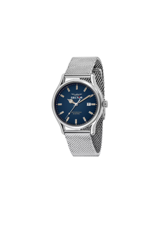 Orologio Sector 660 R3253517024 uomo con cassa in acciaio 43mm, quadrante blu, movimento quarzo e bracciale mesh argentato