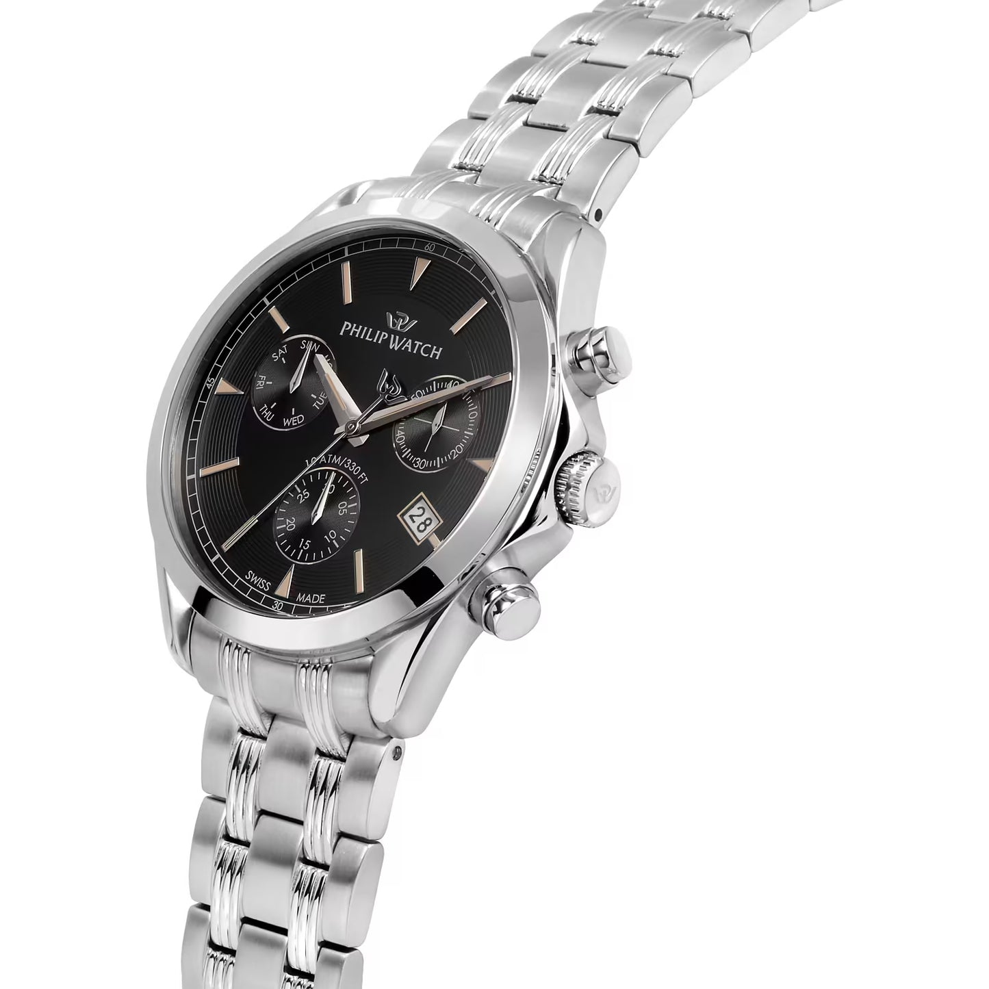 Philip Watch R8273665004 cronografo Swiss Made – quadrante bianco, cassa 41mm acciaio, cinturino metallo, datario, collezione Blaze.

