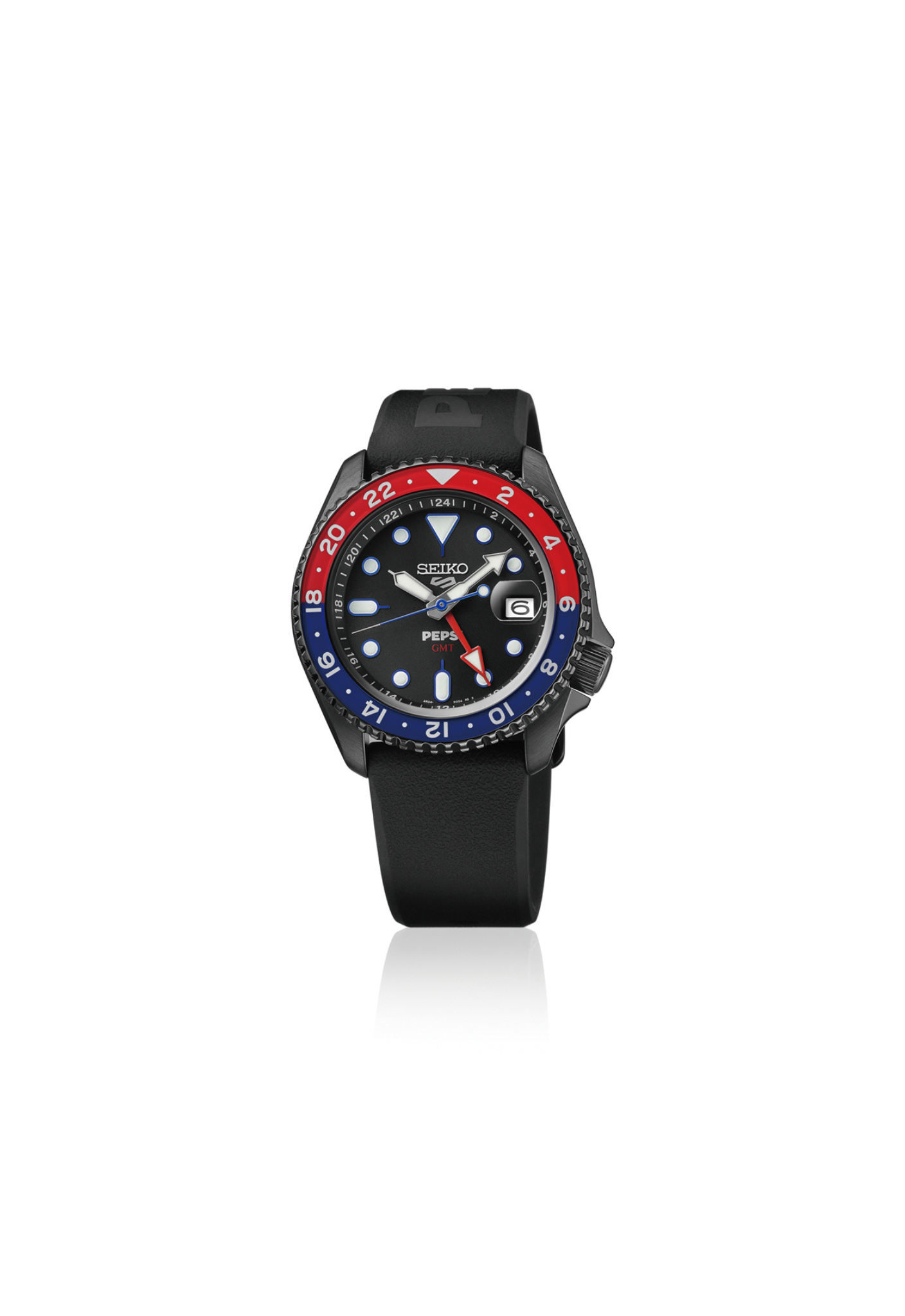 Seiko 5 Sports GMT Pepsi Limited Edition SSK047K1 orologio automatico uomo quadrante nero lunetta Pepsi rossa blu calibro 4R34 cassa acciaio 42,5 mm