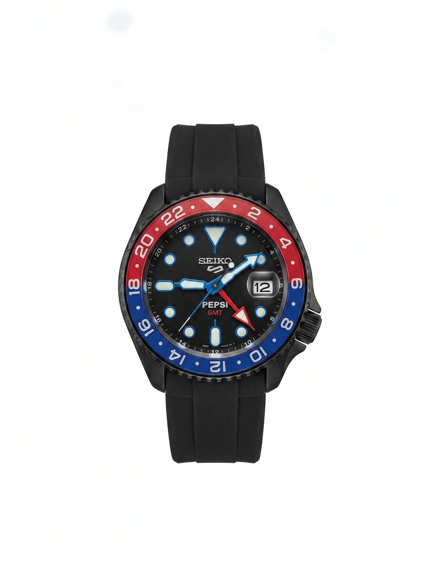 Seiko 5 Sports GMT Pepsi Limited Edition SSK047K1 orologio automatico uomo quadrante nero lunetta Pepsi rossa blu calibro 4R34 cassa acciaio 42,5 mm