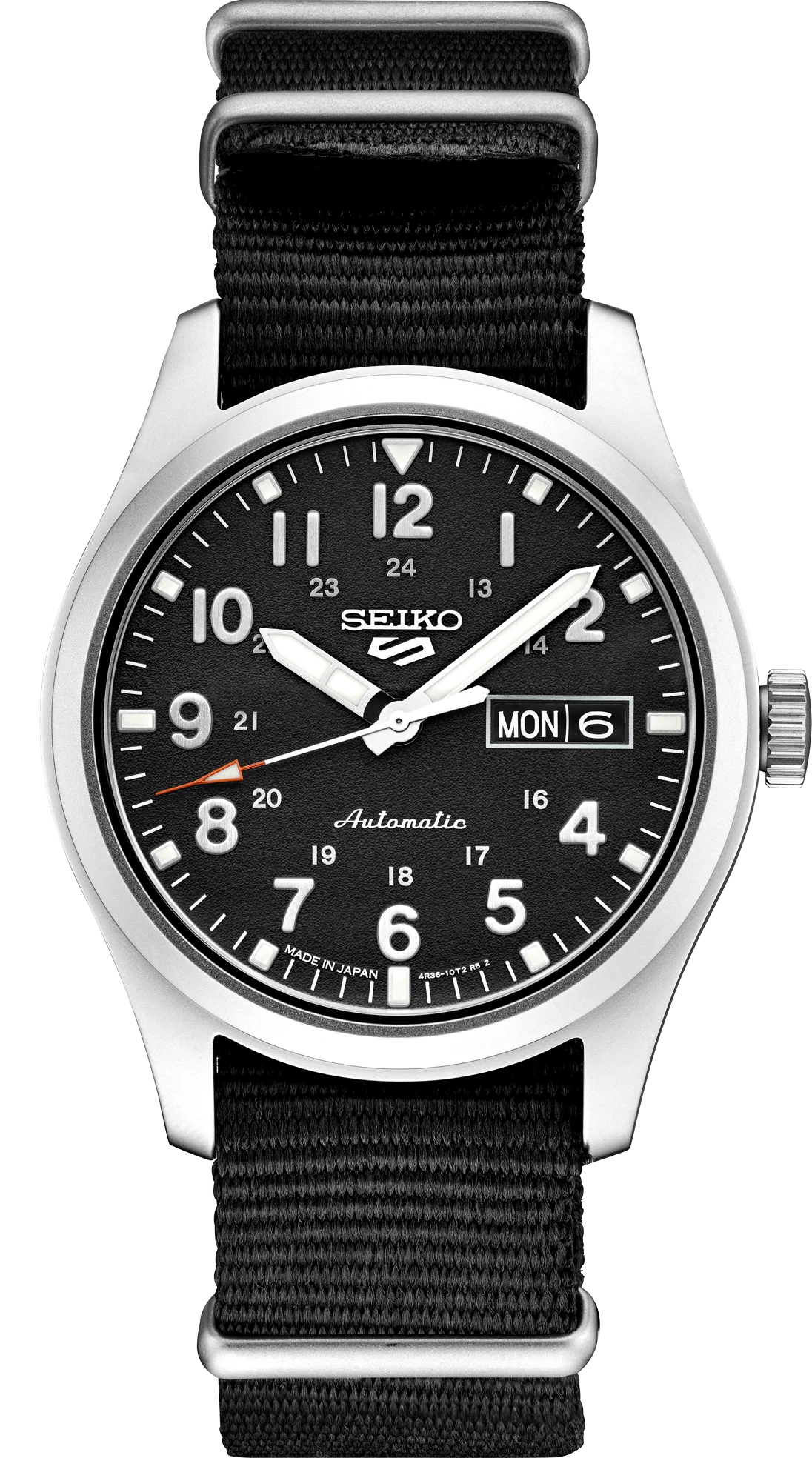 Seiko 5 Sports SRPG37 automatico nero 39.4mm nylon calibro 4R36 uomo field watch