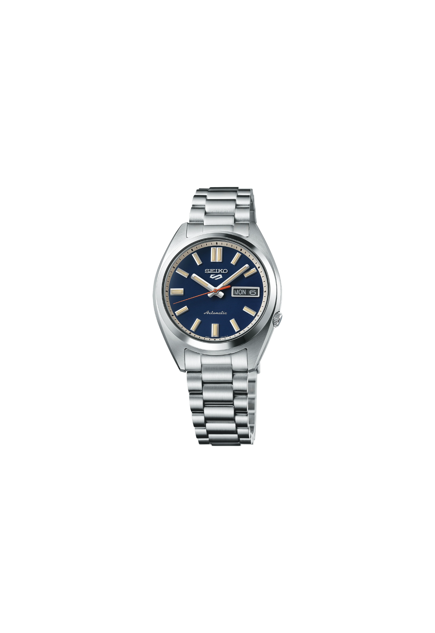 Seiko 5 Sports SRPK87 orologio uomo automatico con quadrante blu, cassa acciaio 37,4 mm e bracciale in acciaio.