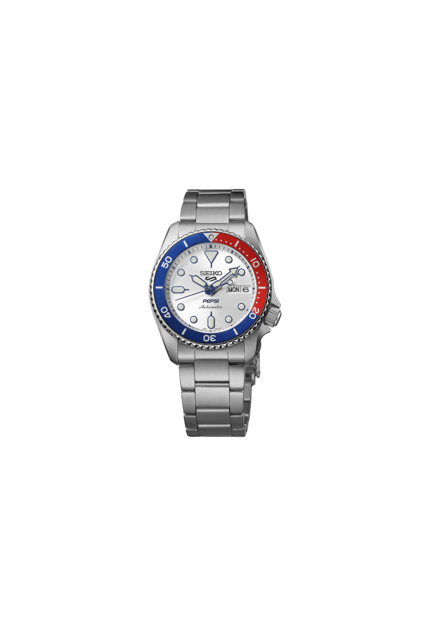 Seiko 5 Sports SRPL99K1 automatico 38mm quadrante argento Pepsi acciaio
