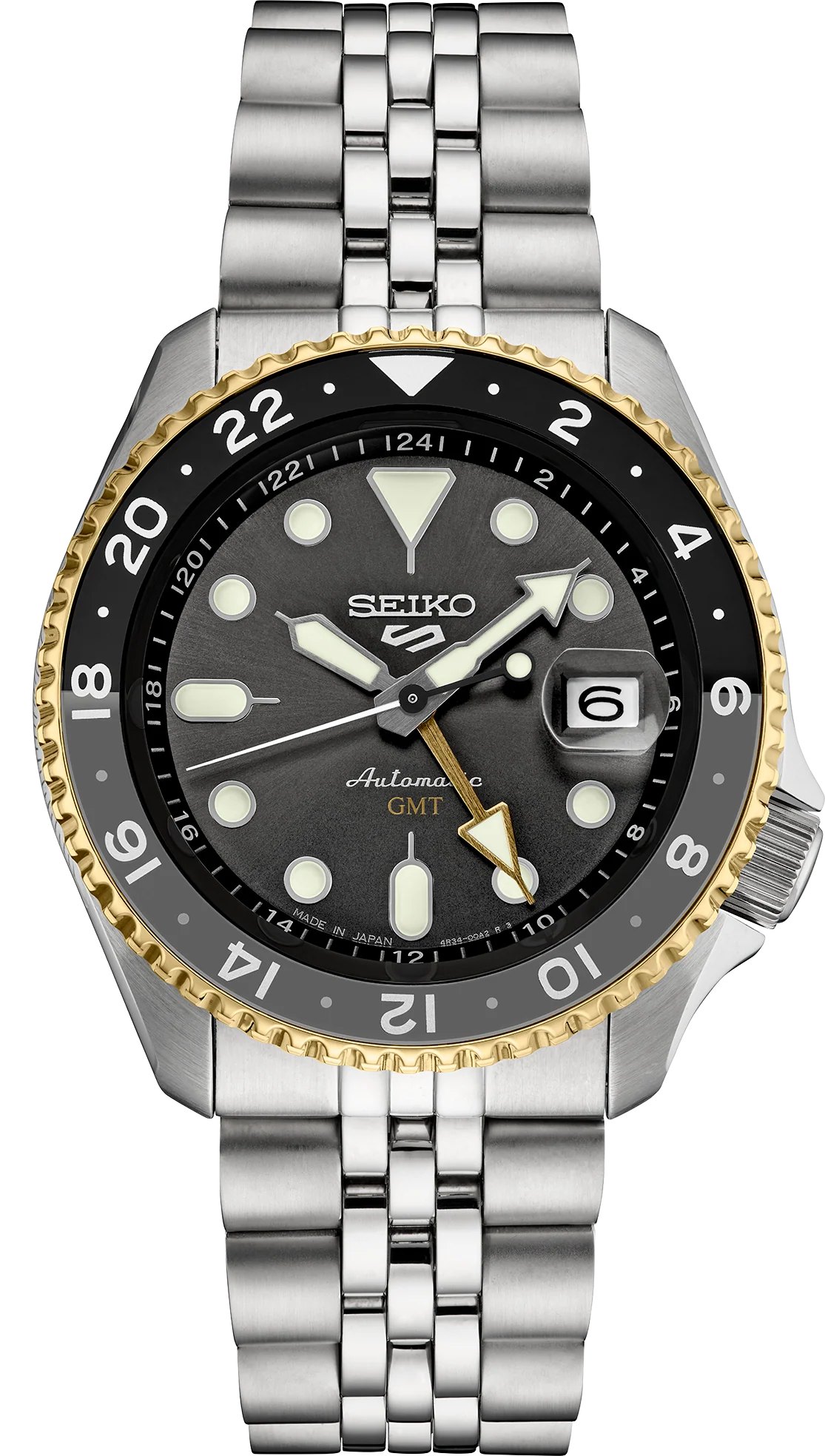 Seiko 5 Sports SSK021 Automatico GMT 42,5mm quadrante charcoal grigio cassa acciaio bicolore calibro 4R34 bracciale acciaio